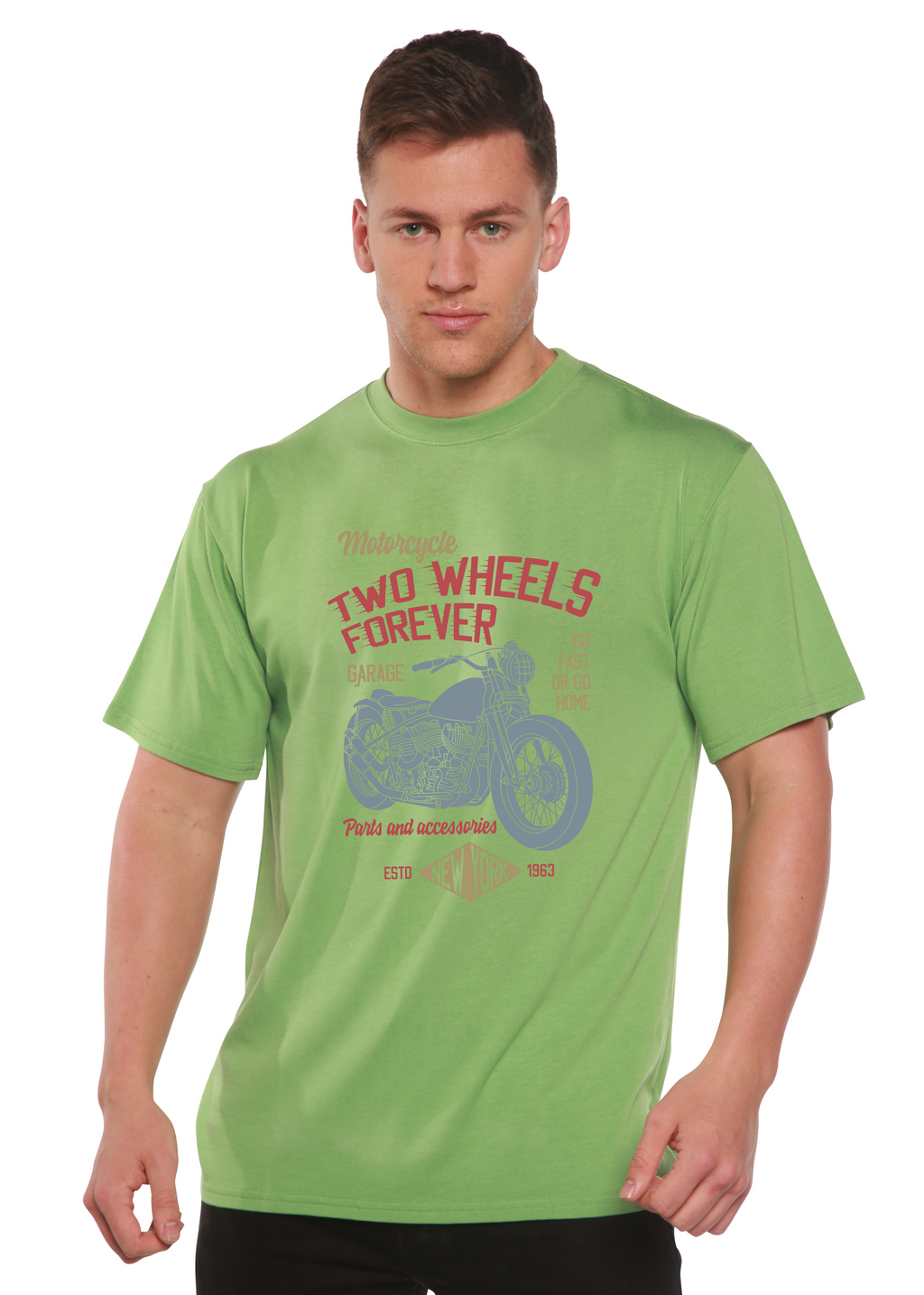 Two Wheels Forever Men's Bamboo Viscose/Organic Cotton Short Sleeve Graphic T-Shirt