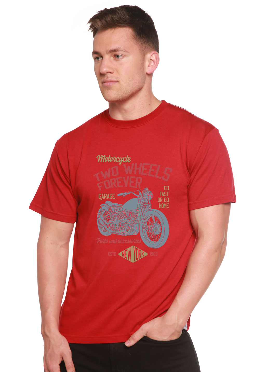 Two Wheels Forever Men's Bamboo Viscose/Organic Cotton Short Sleeve Graphic T-Shirt